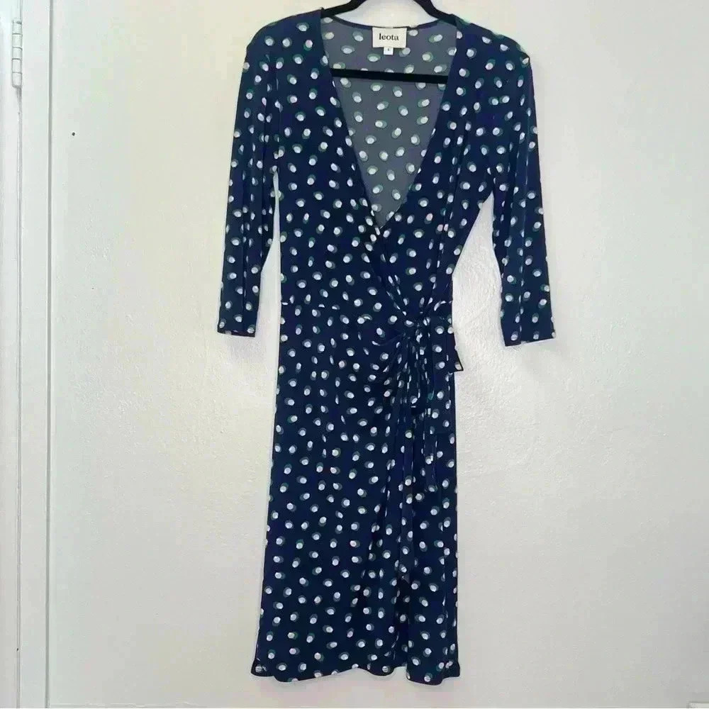 Leota Stitch Fix Long Sleeves Jersey Knit Wrap Dress Polla‎ Dots Sz S